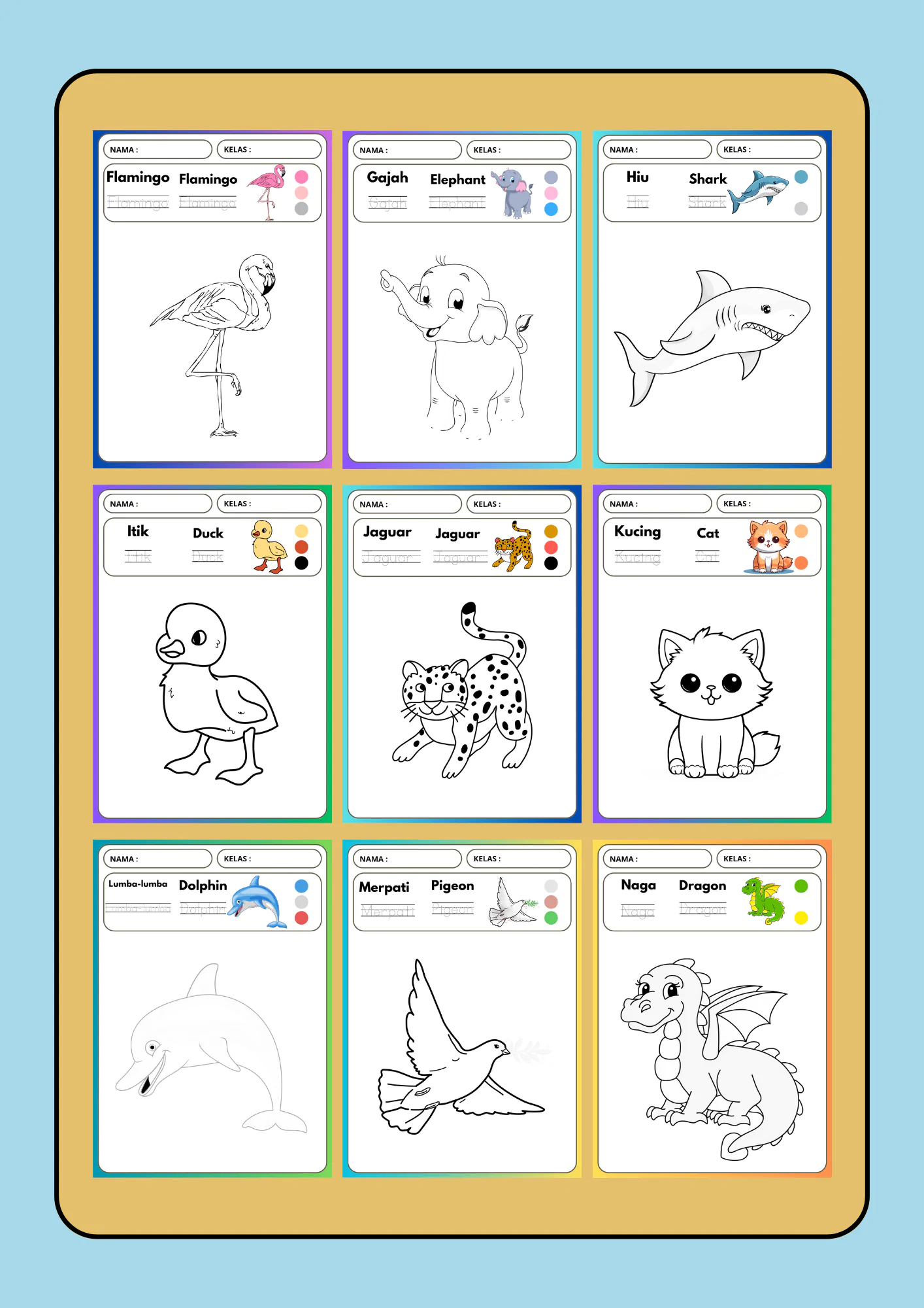 Mewarnai hewan liar alphabet A-Z