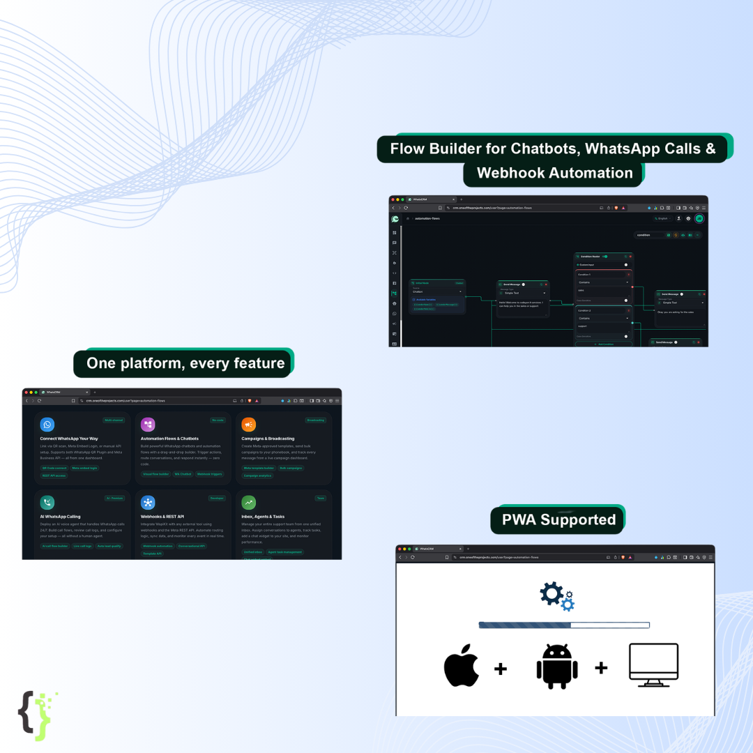 Fitur Flow Builder Drag and Drop WhatsCRM untuk jasa pembuatan chatbot WhatsApp otomatis