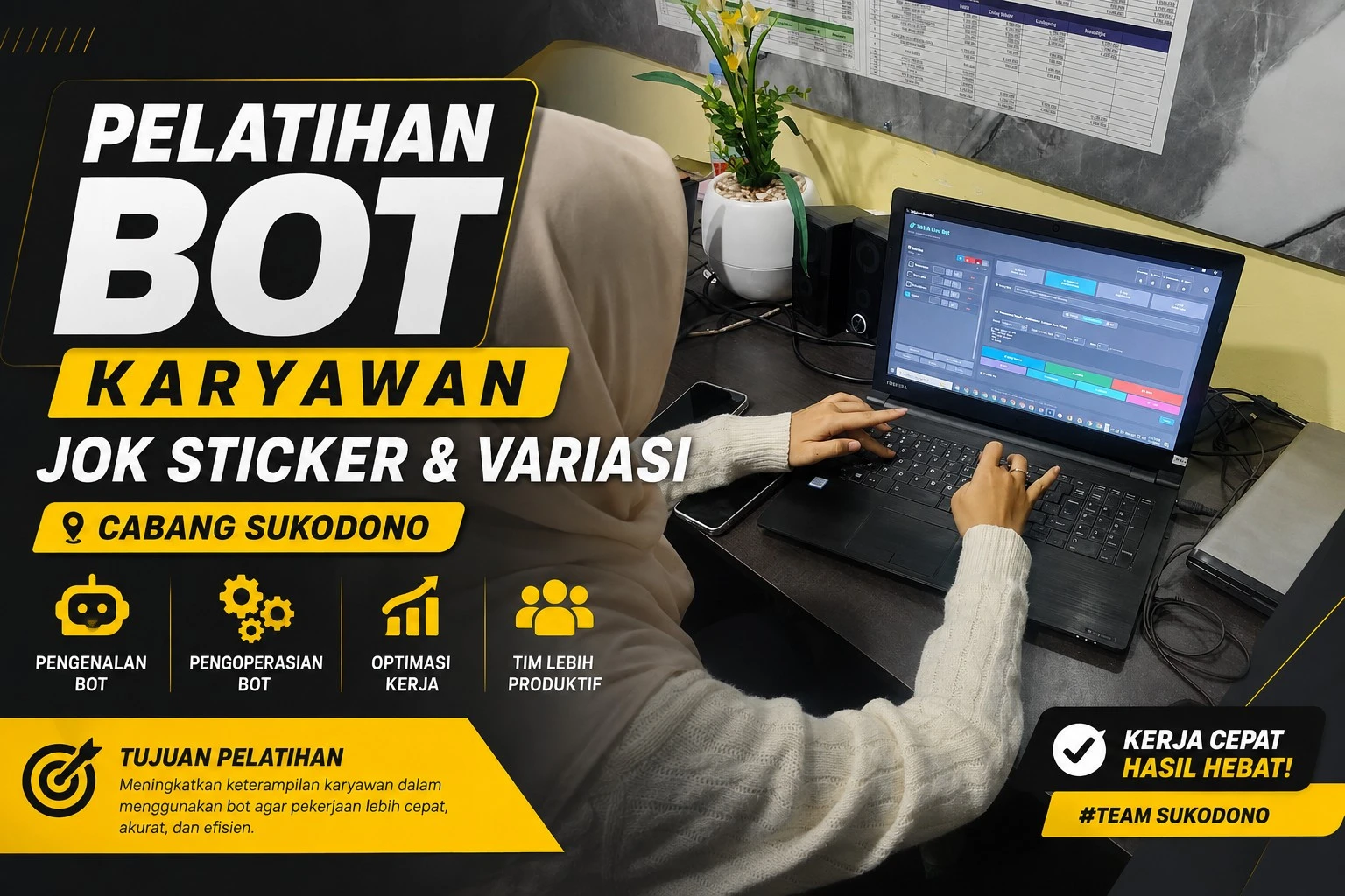 Sesi pelatihan penggunaan bot untuk karyawan JOK Sticker